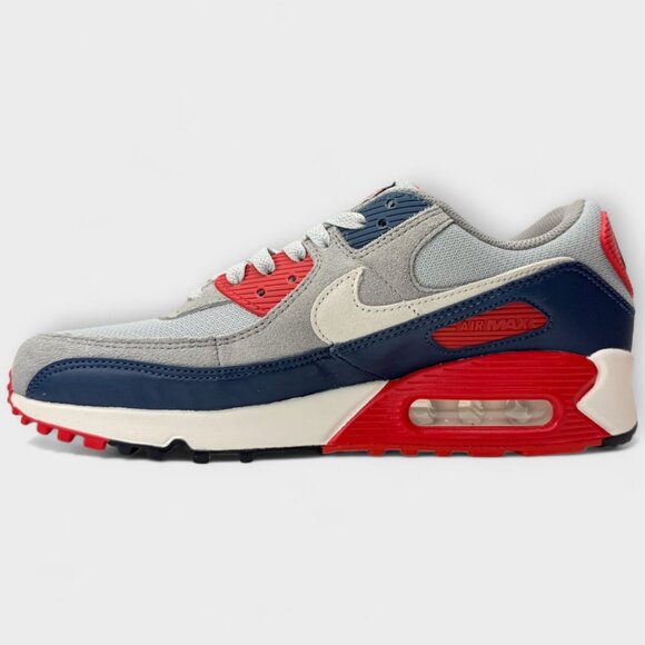 Nike Air Max 90 Men’s Size 8.5 Smoke Grey Navy Red DM0029 005 New w Box - Picture 2 of 13